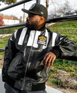 LL Cool J Troop Champion Black Leather Bomber Jacket