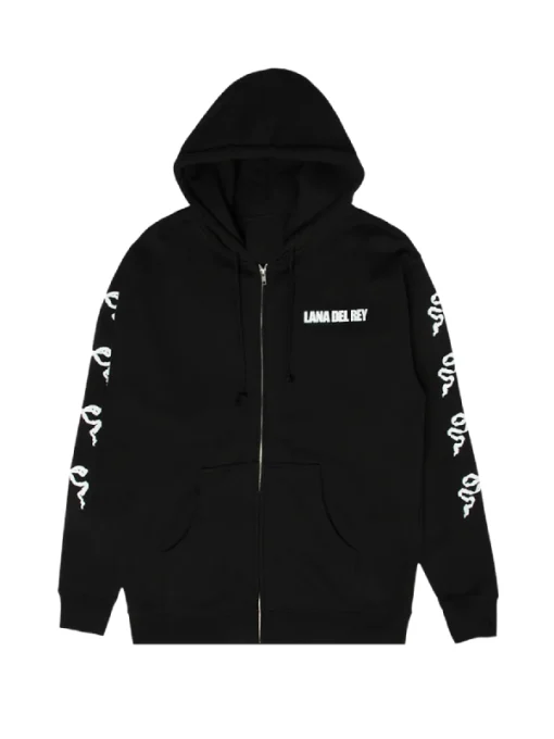 Lana Del Rey Black Zip-Up Hoodie With Ribbon Sleeves