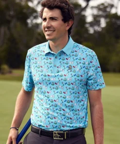 U.S. Open 2024 Penguin Golf Player Print Polo Blue Shirt