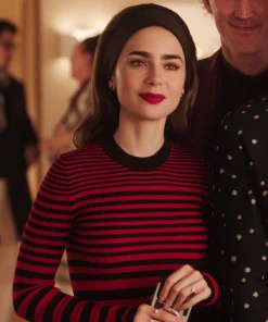 Emily In Paris S04 Lily Collins Black And Red Striped Sweater
