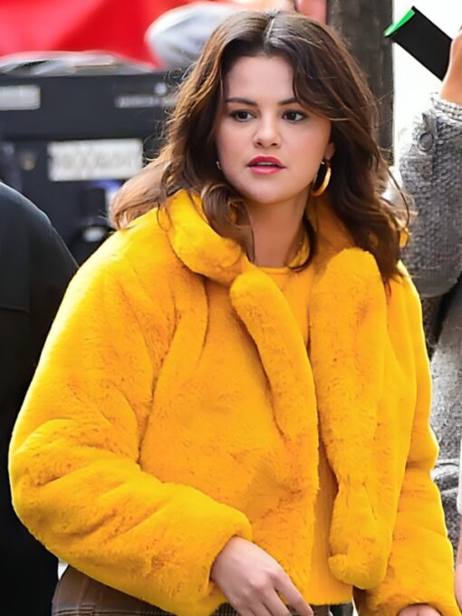 Selena Gomez Only Murders in the Building Mabel Mora Faux Fur Yellow Jacket