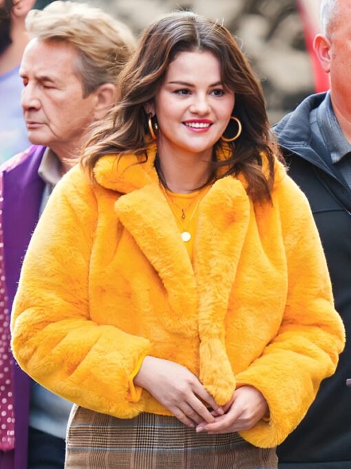 Faux Fur Only Murders In the Building Selena Gomez Yellow Jacket