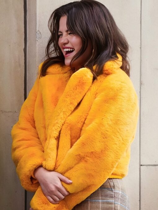 Only Murders In the Building Selena Gomez Faux Fur Yellow Jacket