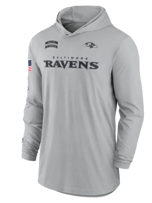 2024 Baltimore Ravens Salute To Service Long Sleeve Hooded T-Shirt