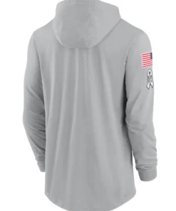 2024 Philadelphia Eagles Gray Salute to Service Long Sleeve Hooded T-Shirt