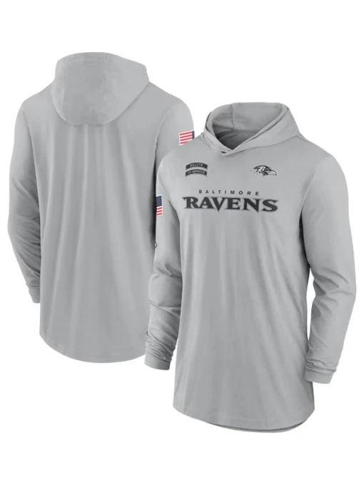 Baltimore Ravens 2024 Salute To Service Long Sleeve Hooded T-Shirt