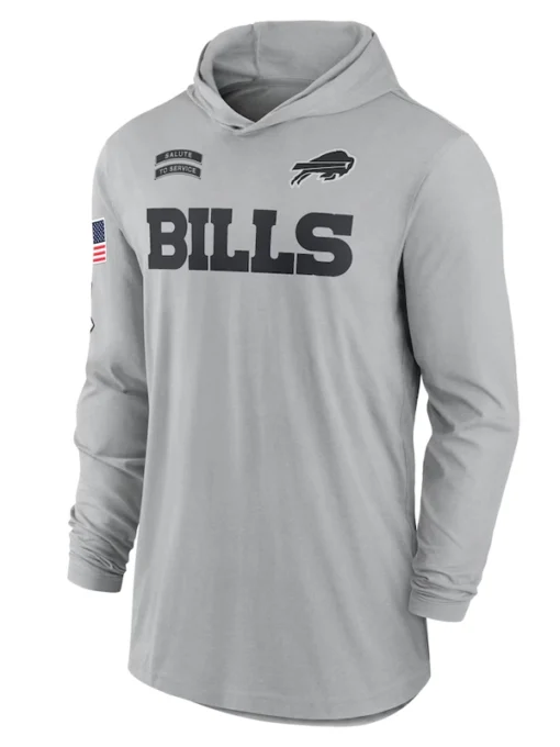 Buffalo Bills Gray 2024 Salute To Service Long Sleeve Hooded T-Shirt