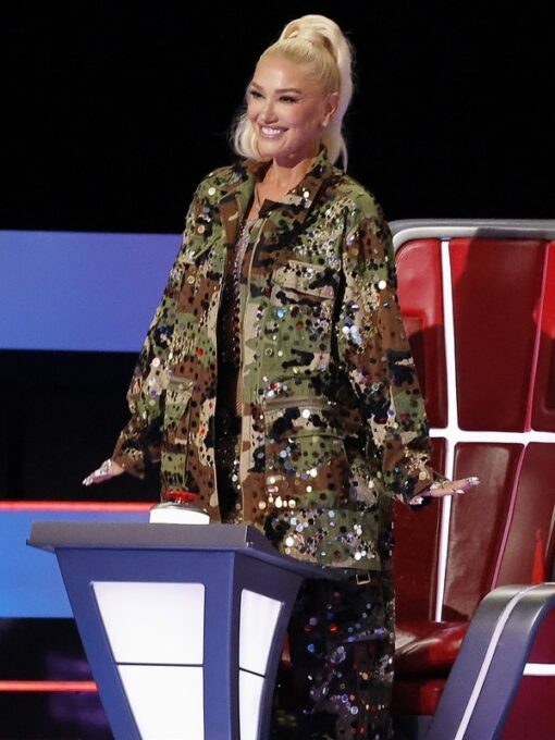 Gwen Stefani The Voice Season 26 Sequin Camouflage Print Jacket