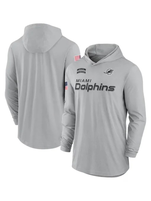 Miami Dolphins 2024 Salute To Service Long Sleeve Hooded T-Shirt