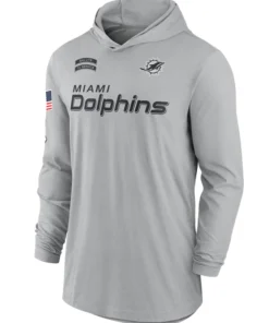 Miami Dolphins Gray 2024 Salute to Service Long Sleeve Hooded T-Shirt