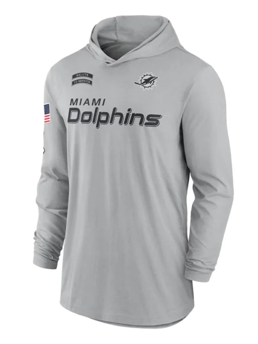 Miami Dolphins Gray 2024 Salute to Service Long Sleeve Hooded T-Shirt