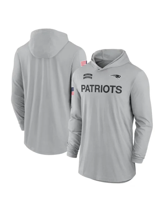 New England Patriots 2024 Salute To Service Long Sleeve Hooded T-Shirt