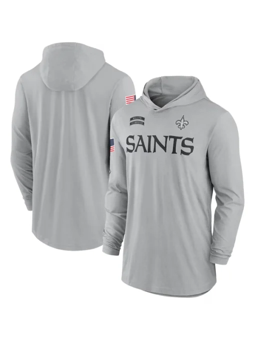 New Orleans Saints 2024 Salute To Service Long Sleeve Hooded T-Shirt