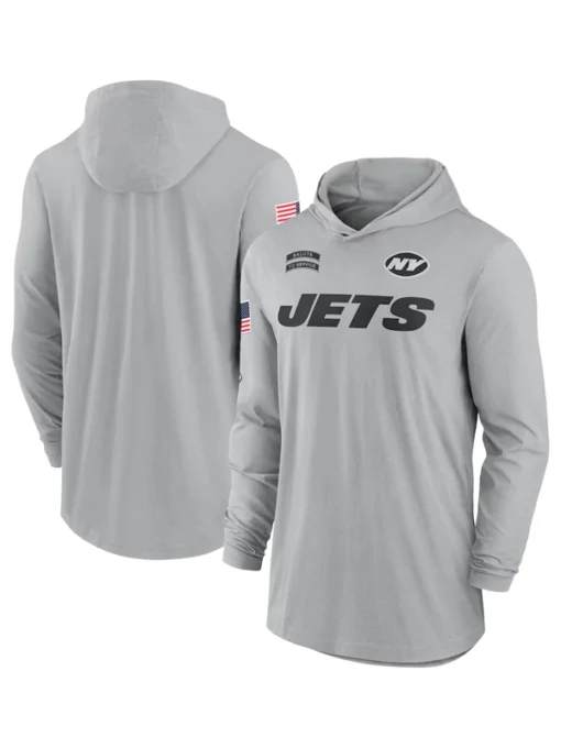 New York Jets 2024 Salute To Service Long Sleeve Hooded T-Shirt