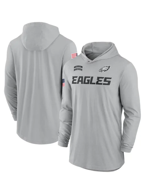 Philadelphia Eagles 2024 Salute To Service Long Sleeve Hooded T-Shirt