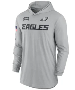 Philadelphia Eagles Gray 2024 Salute to Service Long Sleeve Hooded T-Shirt