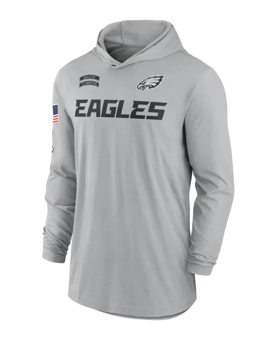 Philadelphia Eagles Gray 2024 Salute to Service Long Sleeve Hooded T-Shirt