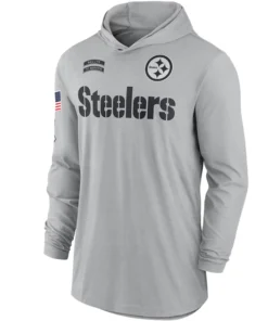 Pittsburgh Steelers Gray 2024 Salute To Service Long Sleeve Hooded T-Shirt