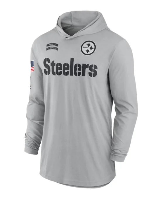 Pittsburgh Steelers Gray 2024 Salute To Service Long Sleeve Hooded T-Shirt