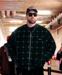 Travis Kelce Green Velvet Bomber Jacket