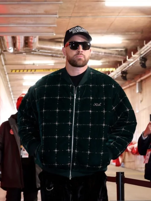 Travis Kelce Green Velvet Bomber Jacket