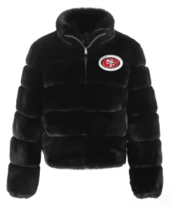 Black San Francisco 49ers Faux Fur Jacket