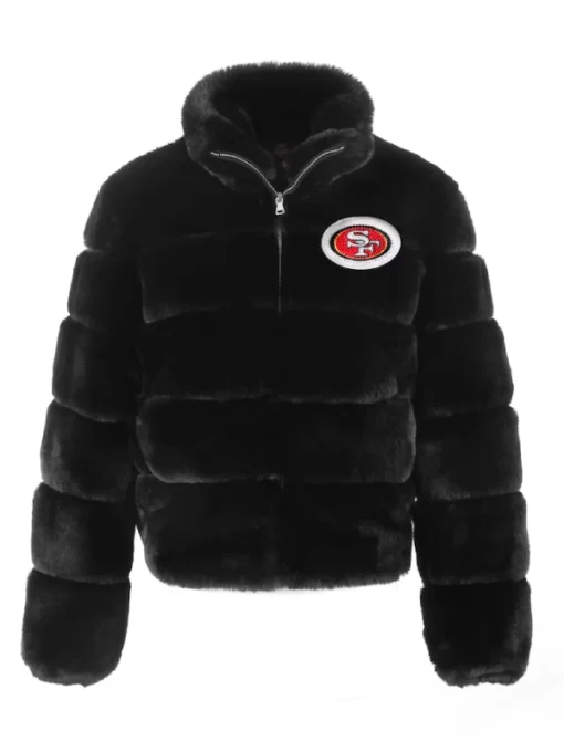 Black San Francisco 49ers Faux Fur Jacket