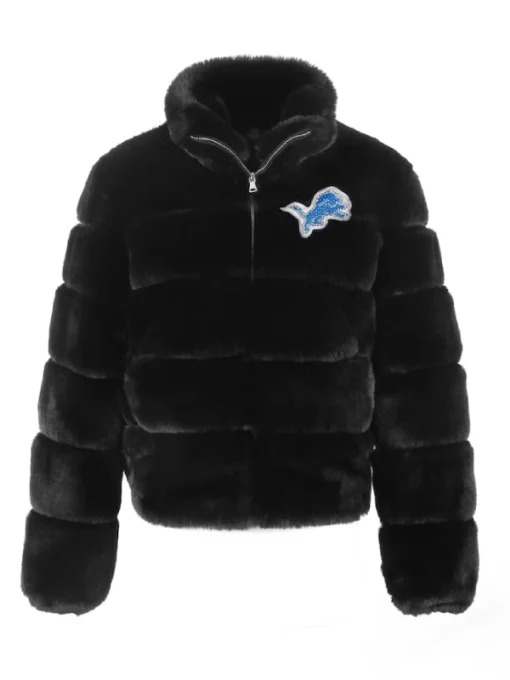 Detroit Lions Black Faux Fur Bomber Jacket