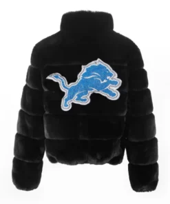 Detroit Lions Faux Fur Black Bomber Jacket