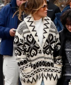 Jennifer Lopez Jacquard Wool Blend Cardigan