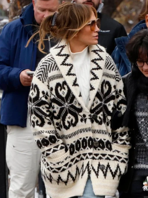 Jennifer Lopez Jacquard Wool Blend Cardigan