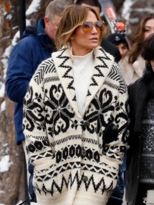 Jennifer Lopez Wool Blend Jacquard Cardigan