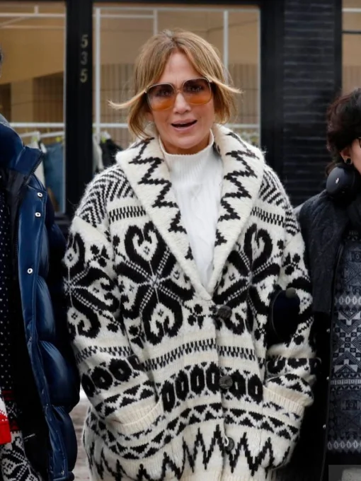 Jennifer Lopez Wool Blend Jacquard Oversized Cardigan