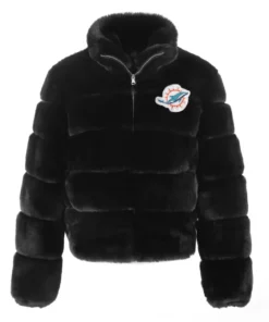 Miami Dolphins Black Faux Fur Jacket