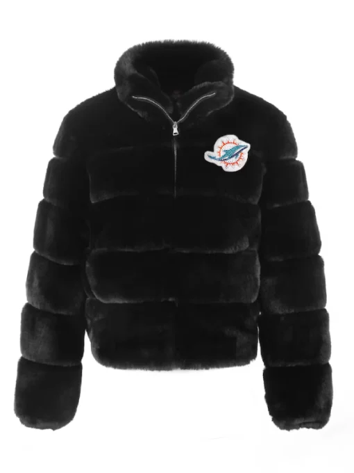 Miami Dolphins Black Faux Fur Jacket